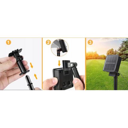 LED-päikesepaneeliga dekoratiivne valguskett 20×LED / 8 funktsiooni, 500 mAh, 7,6 m, IP67, soe valge