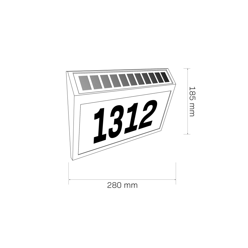 LED Päikesepaneeliga majanumber NUMERO LED/3,7V 6000K 1200 mAh IP44 must