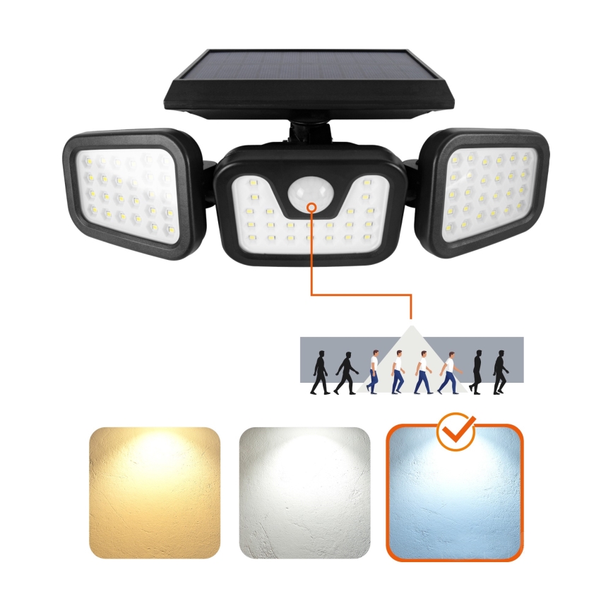 LED Päikesepaneeliga prožektor koos anduriga LED/1,5W/3,7V 6000K IP44 2400 mAh