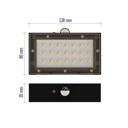 LED Päikesepaneeliga prožektor koos liikumisanduriga LED/3,7V 1200mAh 4000K IP65 must