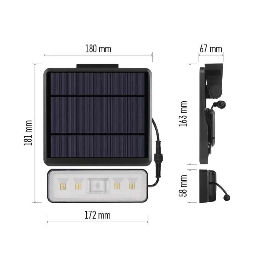 LED Päikesepaneeliga prožektor koos liikumisanduriga LED/3,7V 2500mAh 4000K IP54
