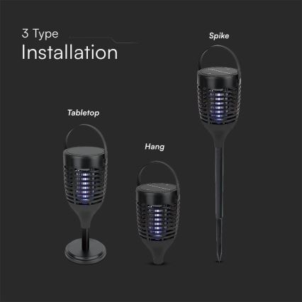 LED Päikesepaneeliga putukalõks 3-ühes LED/1,3W/3,7V IP24 20 mm 2200 mAh