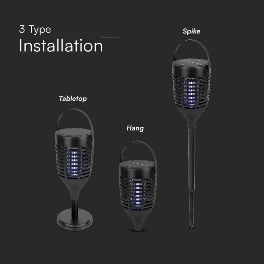 LED Päikesepaneeliga putukalõks 3-ühes LED/1,3W/3,7V IP24 20 mm 2200 mAh