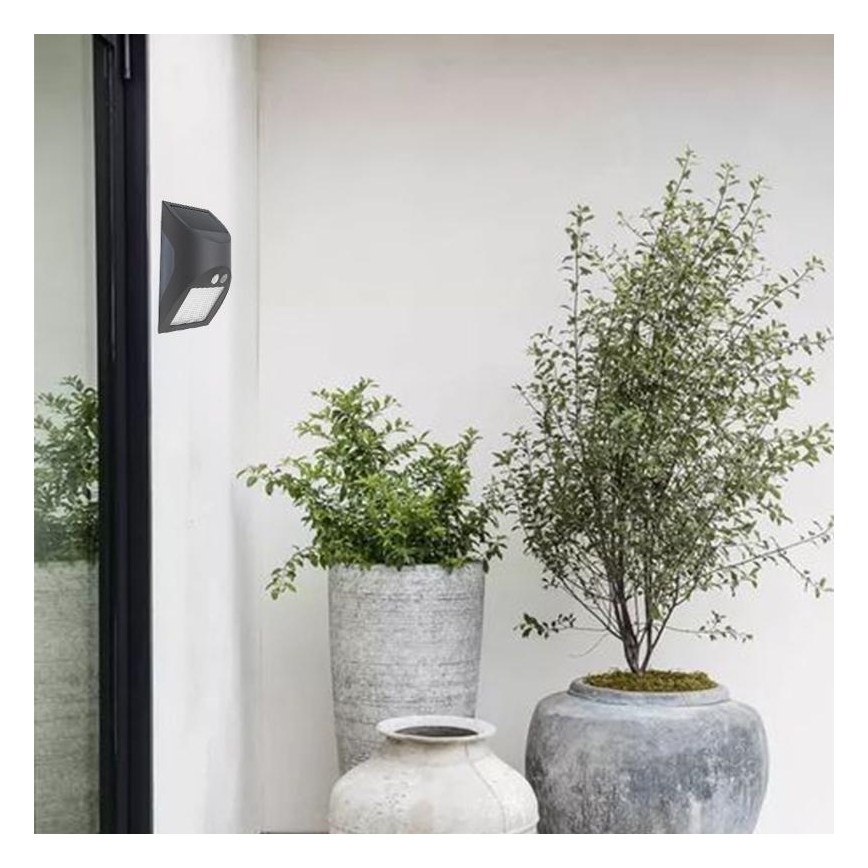 LED päikesepaneeliga seinavalgusti liikumisanduriga LED/3W/3,7V 3000/4000K 1200 mAh IP54 antratsiit