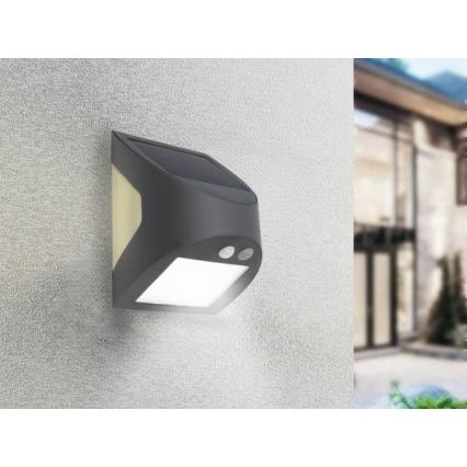 LED päikesepaneeliga seinavalgusti liikumisanduriga LED/3W/3,7V 3000/4000K 1200 mAh IP54 antratsiit
