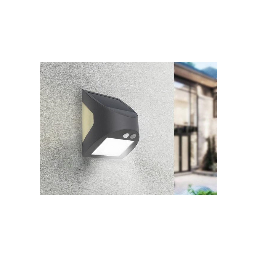 LED päikesepaneeliga seinavalgusti liikumisanduriga LED/3W/3,7V 3000/4000K 1200 mAh IP54 antratsiit