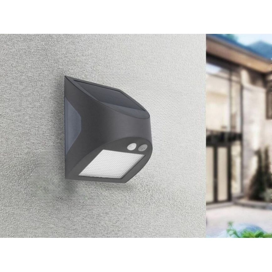 LED päikesepaneeliga seinavalgusti liikumisanduriga LED/3W/3,7V 3000/4000K 1200 mAh IP54 antratsiit