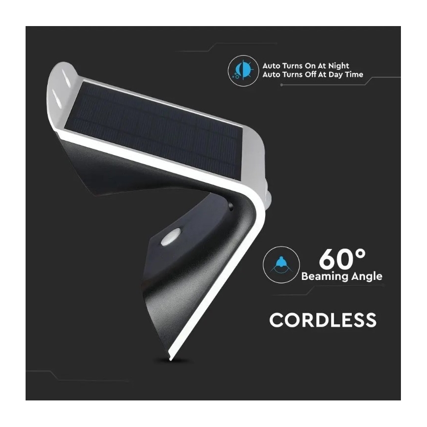 LED Päikesepaneeliga seinavalgusti anduriga LED/3W/3,7V 3000/4000K IP65 valge