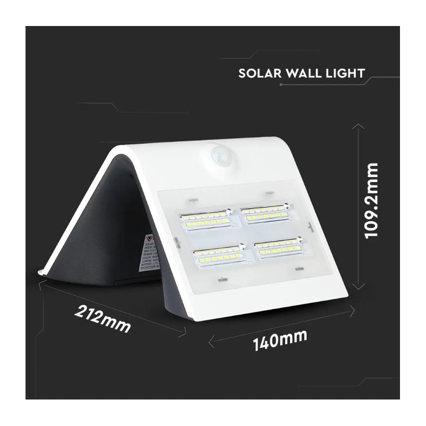 LED Päikesepaneeliga seinavalgusti anduriga LED/3W/3,7V 3000/4000K IP65 valge