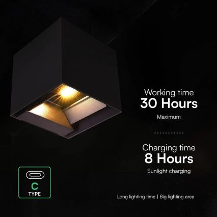 LED päikesepaneeliga seinavalgusti anduriga LED/9W/3,7V 3000/4000/5000K IP65 2600 mAh must