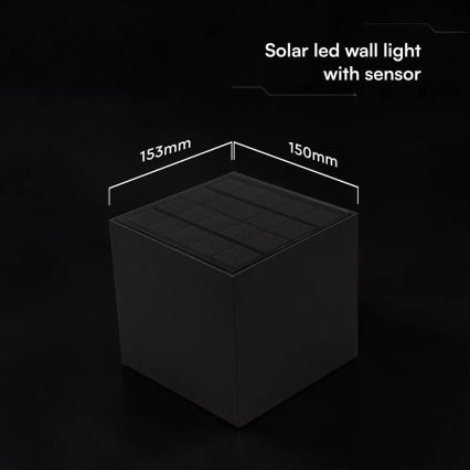LED päikesepaneeliga seinavalgusti anduriga LED/9W/3,7V 3000/4000/5000K IP65 2600 mAh must