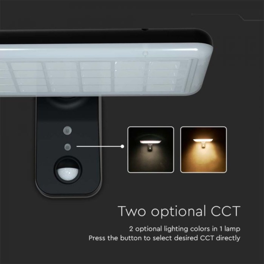 LED Päikesepaneeliga seinavalgusti koos anduriga LED/15W/3,2V 4000K/6000K IP65 6000 mAh must
