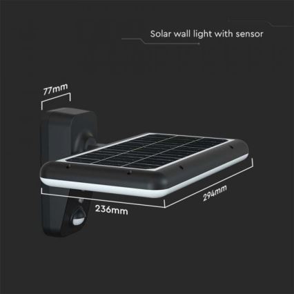 LED Päikesepaneeliga seinavalgusti koos anduriga LED/15W/3,2V 4000K/6000K IP65 6000 mAh must