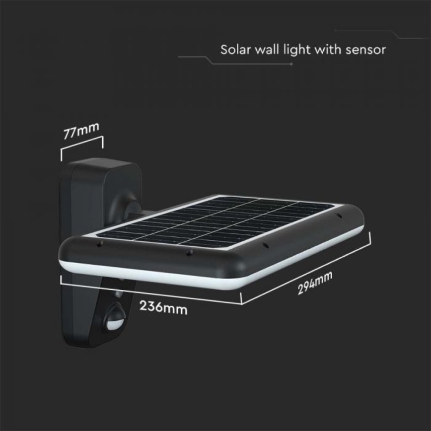 LED Päikesepaneeliga seinavalgusti koos anduriga LED/15W/3,2V 4000K/6000K IP65 6000 mAh must