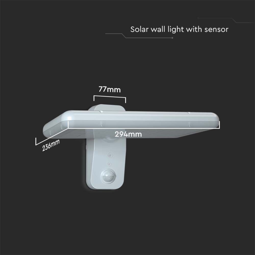 LED Päikesepaneeliga seinavalgusti koos anduriga LED/15W/3,2V 4000K/6000K IP65 6000 mAh valge