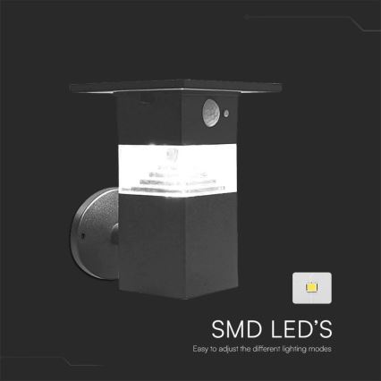 LED Päikesepaneeliga seinavalgusti koos anduriga LED/2,5W/3,7V IP54 3000K 2200 mAh