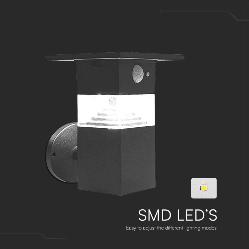 LED Päikesepaneeliga seinavalgusti koos anduriga LED/2,5W/3,7V IP54 3000K 2200 mAh