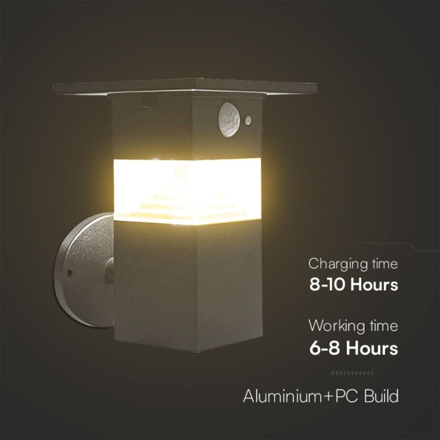 LED Päikesepaneeliga seinavalgusti koos anduriga LED/2,5W/3,7V IP54 3000K 2200 mAh