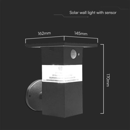 LED Päikesepaneeliga seinavalgusti koos anduriga LED/2,5W/3,7V IP54 3000K 2200 mAh