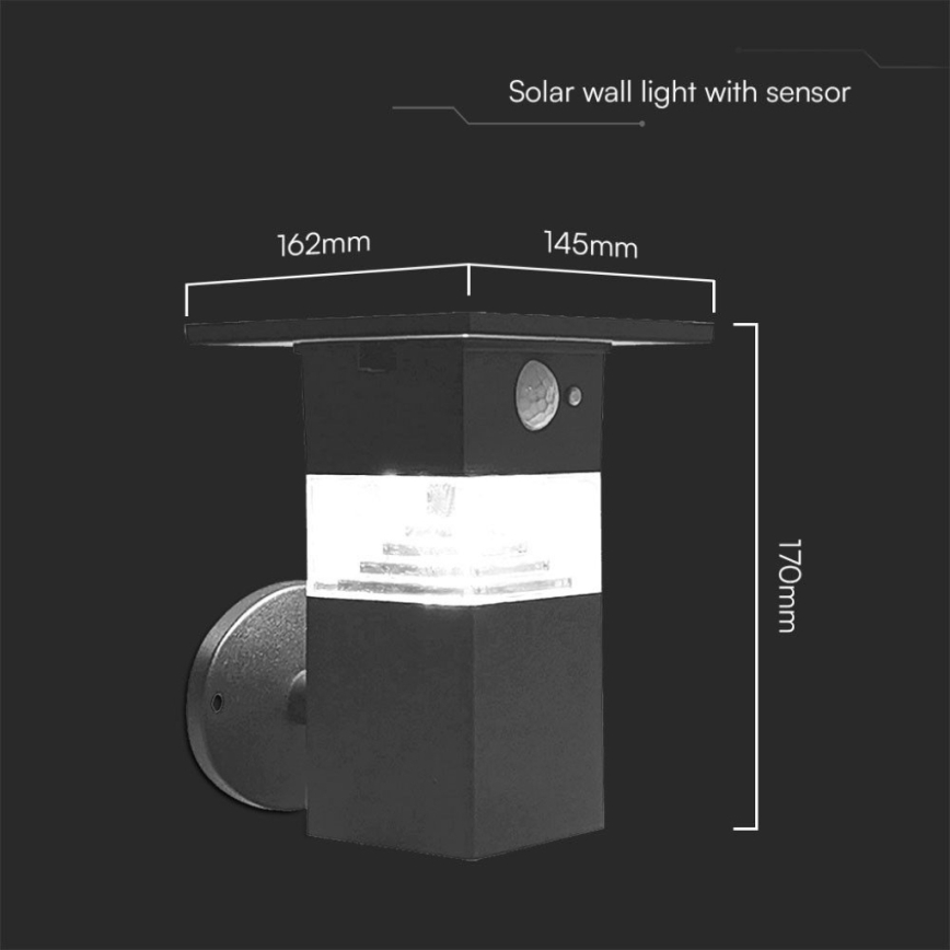 LED Päikesepaneeliga seinavalgusti koos anduriga LED/2,5W/3,7V IP54 3000K 2200 mAh