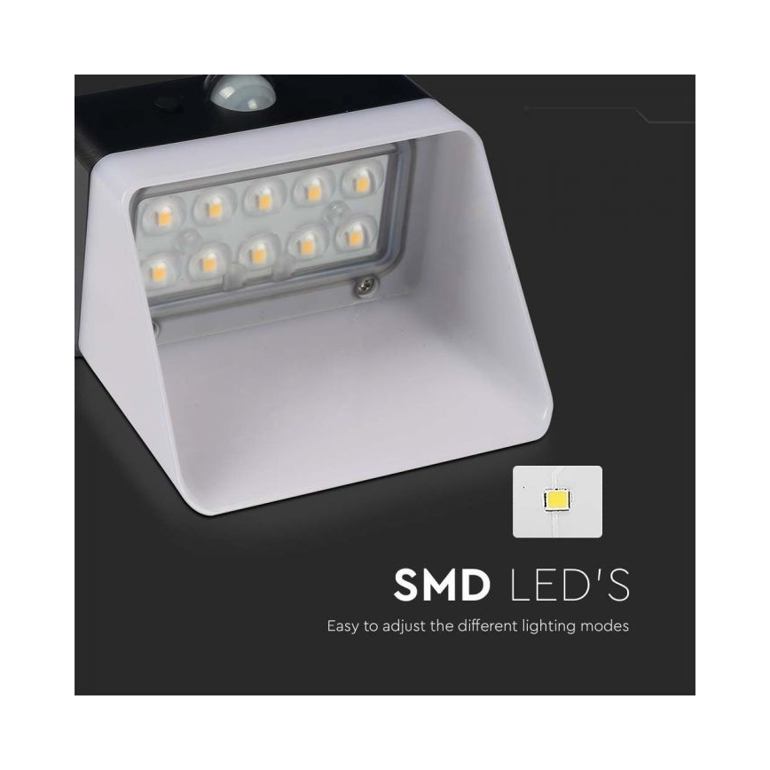 LED Päikesepaneeliga seinavalgusti koos anduriga LED/2W/3,7V 4000K IP65 1200 mAh