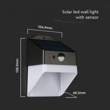 LED Päikesepaneeliga seinavalgusti koos anduriga LED/2W/3,7V 4000K IP65 1200 mAh
