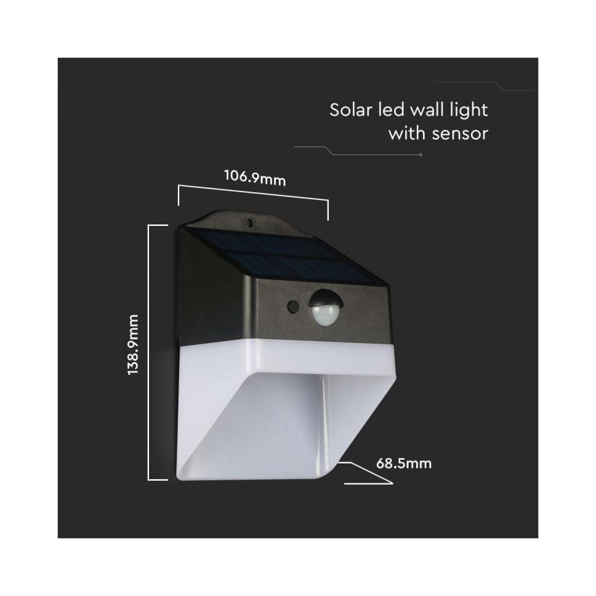 LED Päikesepaneeliga seinavalgusti koos anduriga LED/2W/3,7V 4000K IP65 1200 mAh