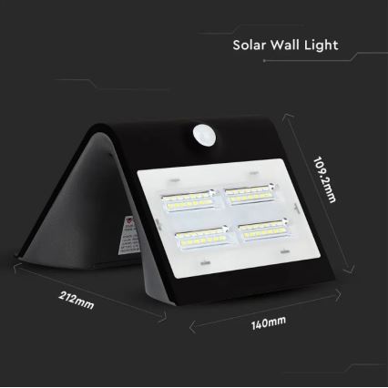 LED Päikesepaneeliga seinavalgusti koos anduriga LED/3W/3,7V 3000/4000K IP65 must