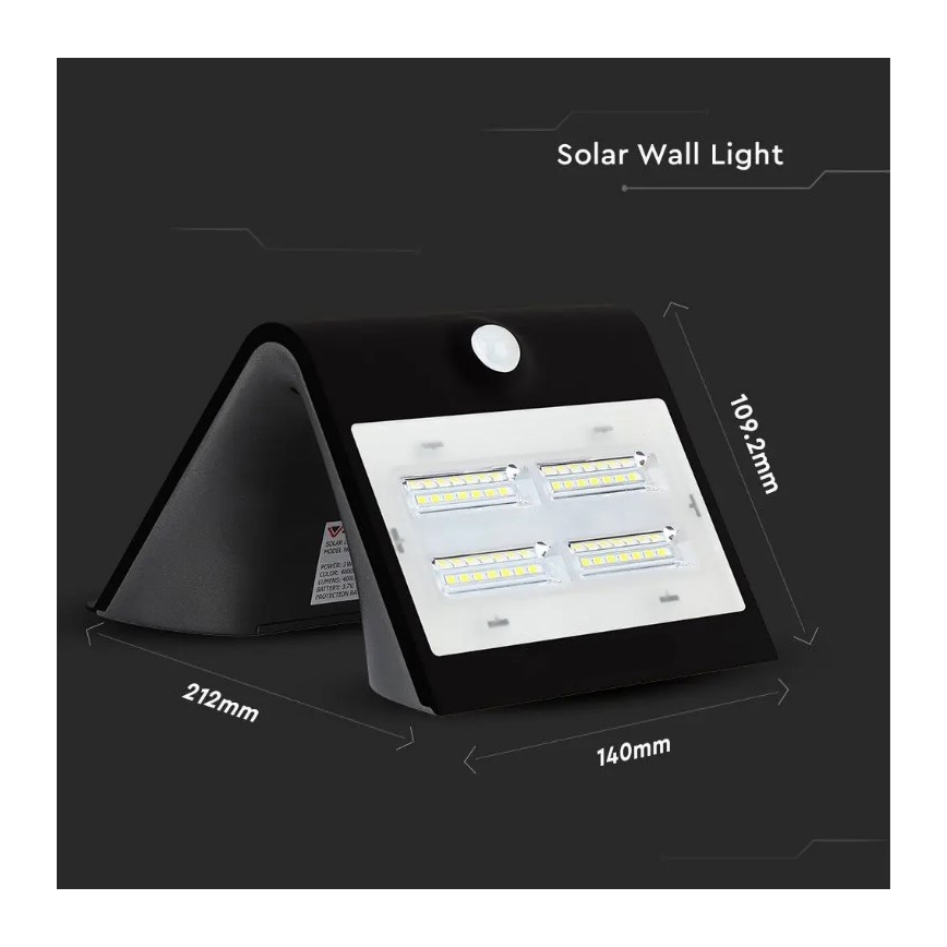 LED Päikesepaneeliga seinavalgusti koos anduriga LED/3W/3,7V 3000/4000K IP65 must