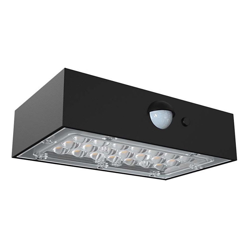LED Päikesepaneeliga seinavalgusti koos anduriga LED/3W/3,7V 3000K/4000K IP65 1200 mAh must