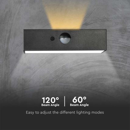 LED Päikesepaneeliga seinavalgusti koos anduriga LED/3W/3,7V 3000K/4000K IP65 1200 mAh must
