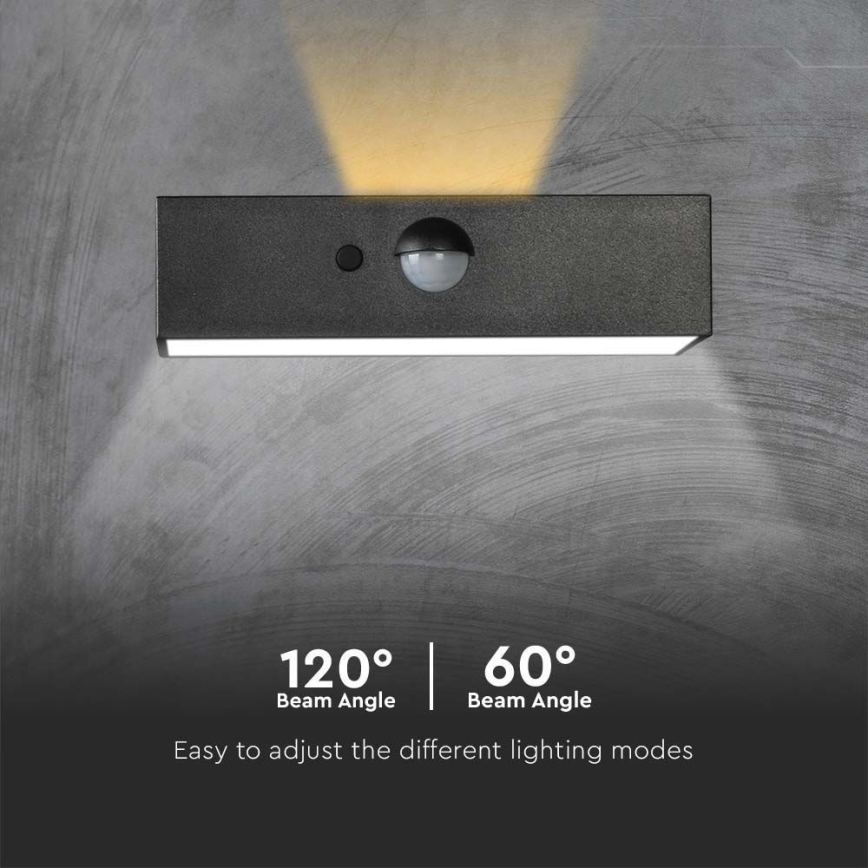 LED Päikesepaneeliga seinavalgusti koos anduriga LED/3W/3,7V 3000K/4000K IP65 1200 mAh must