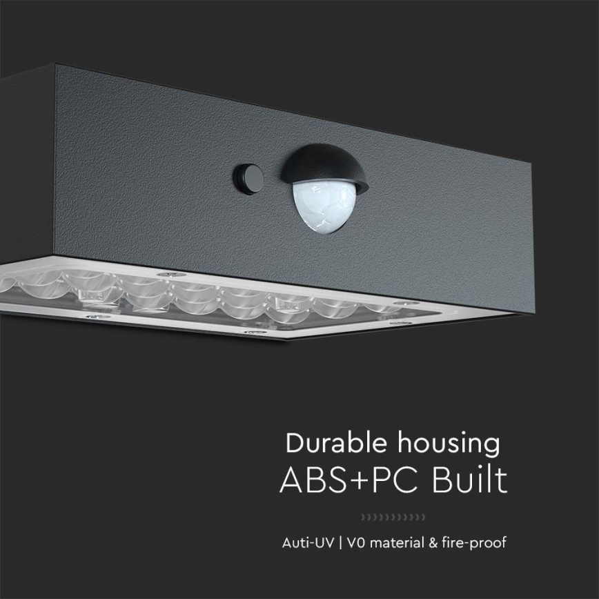LED Päikesepaneeliga seinavalgusti koos anduriga LED/3W/3,7V 3000K/4000K IP65 1200 mAh must