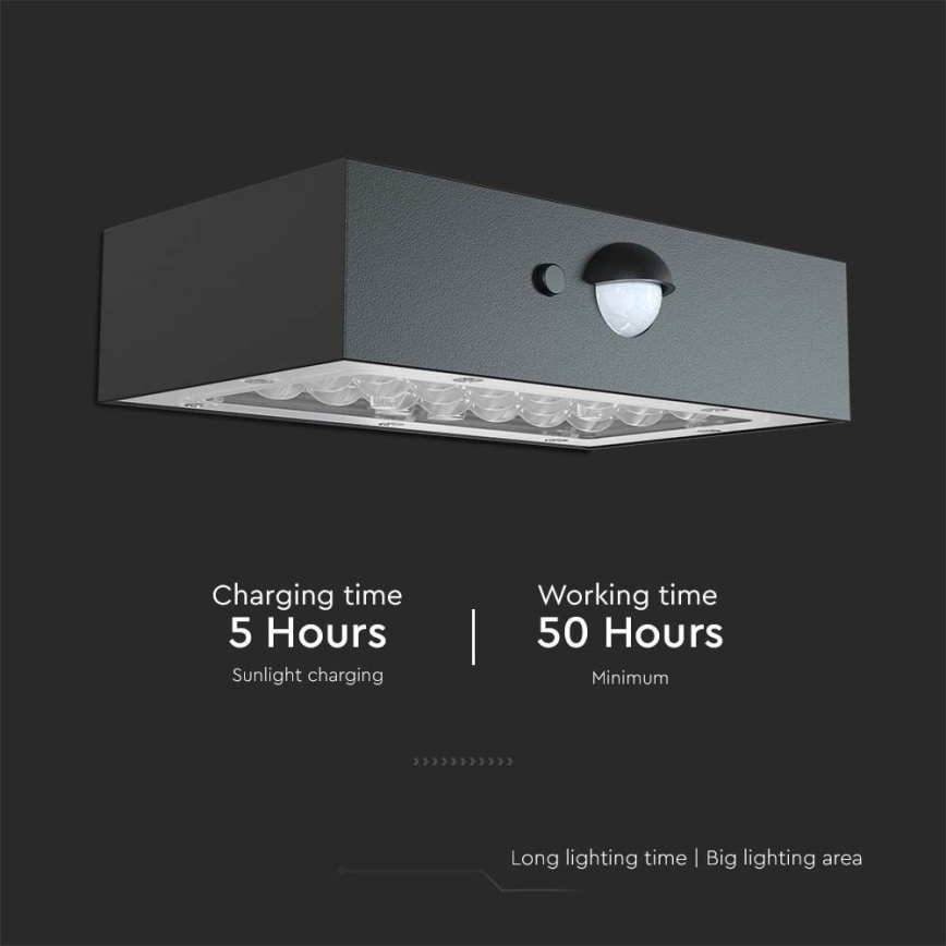 LED Päikesepaneeliga seinavalgusti koos anduriga LED/3W/3,7V 3000K/4000K IP65 1200 mAh must