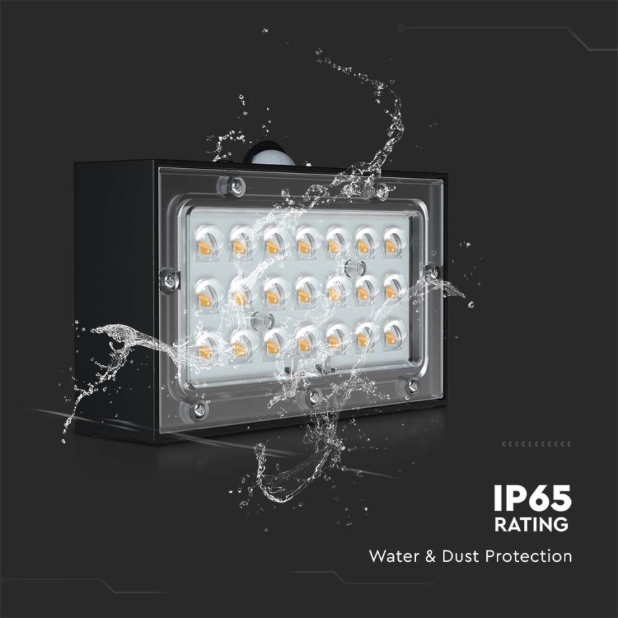 LED Päikesepaneeliga seinavalgusti koos anduriga LED/3W/3,7V 3000K/4000K IP65 1200 mAh must