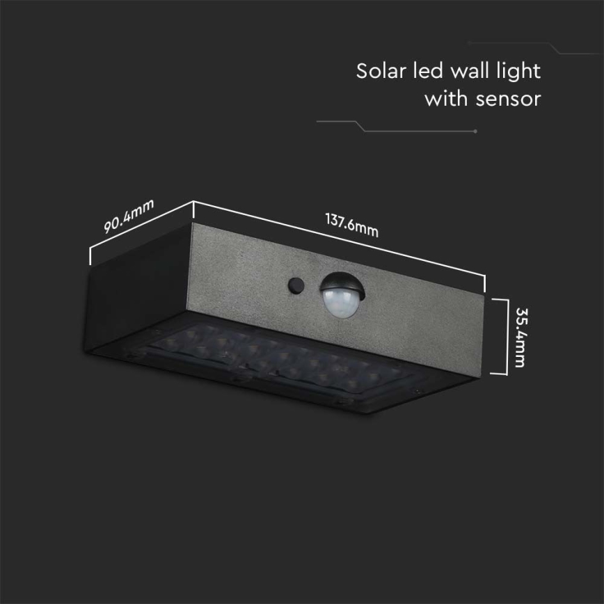 LED Päikesepaneeliga seinavalgusti koos anduriga LED/3W/3,7V 3000K/4000K IP65 1200 mAh must
