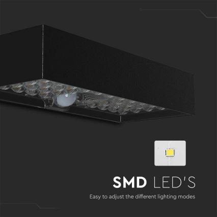LED Päikesepaneeliga seinavalgusti koos anduriga LED/6W/3,7V IP65 4000K 3000 mAh must