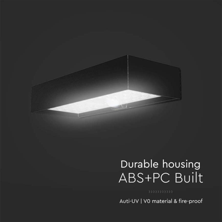 LED Päikesepaneeliga seinavalgusti koos anduriga LED/6W/3,7V IP65 4000K 3000 mAh must