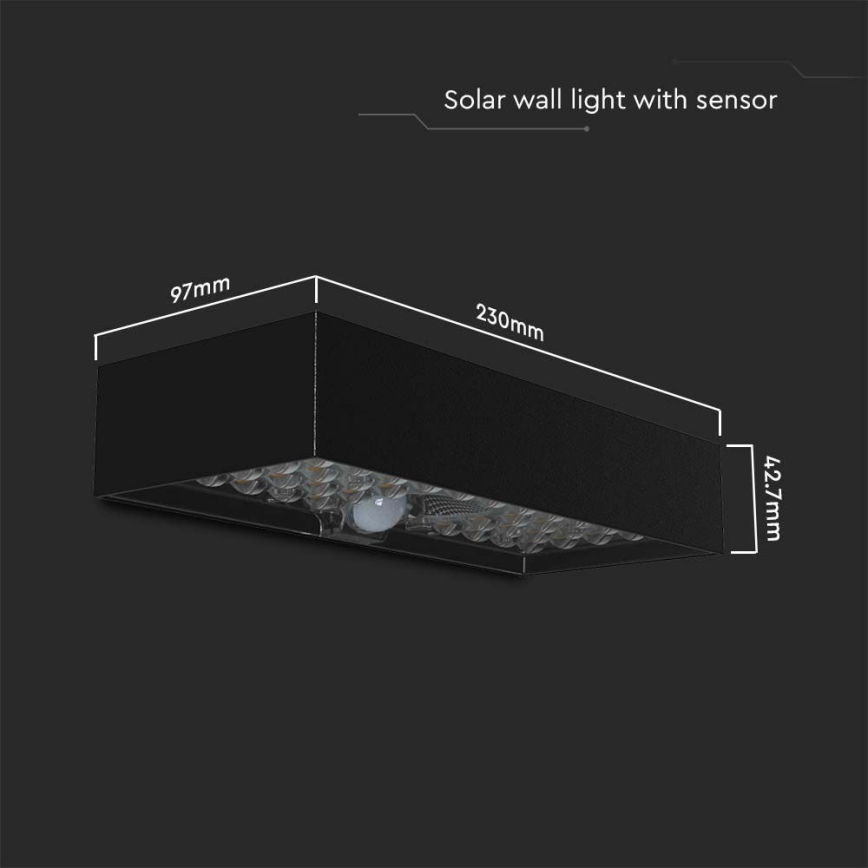 LED Päikesepaneeliga seinavalgusti koos anduriga LED/6W/3,7V IP65 4000K 3000 mAh must