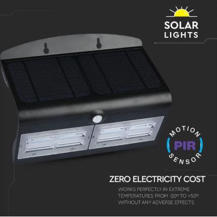 LED Päikesepaneeliga seinavalgusti koos anduriga LED/7W/3,7V 4000K IP65 must