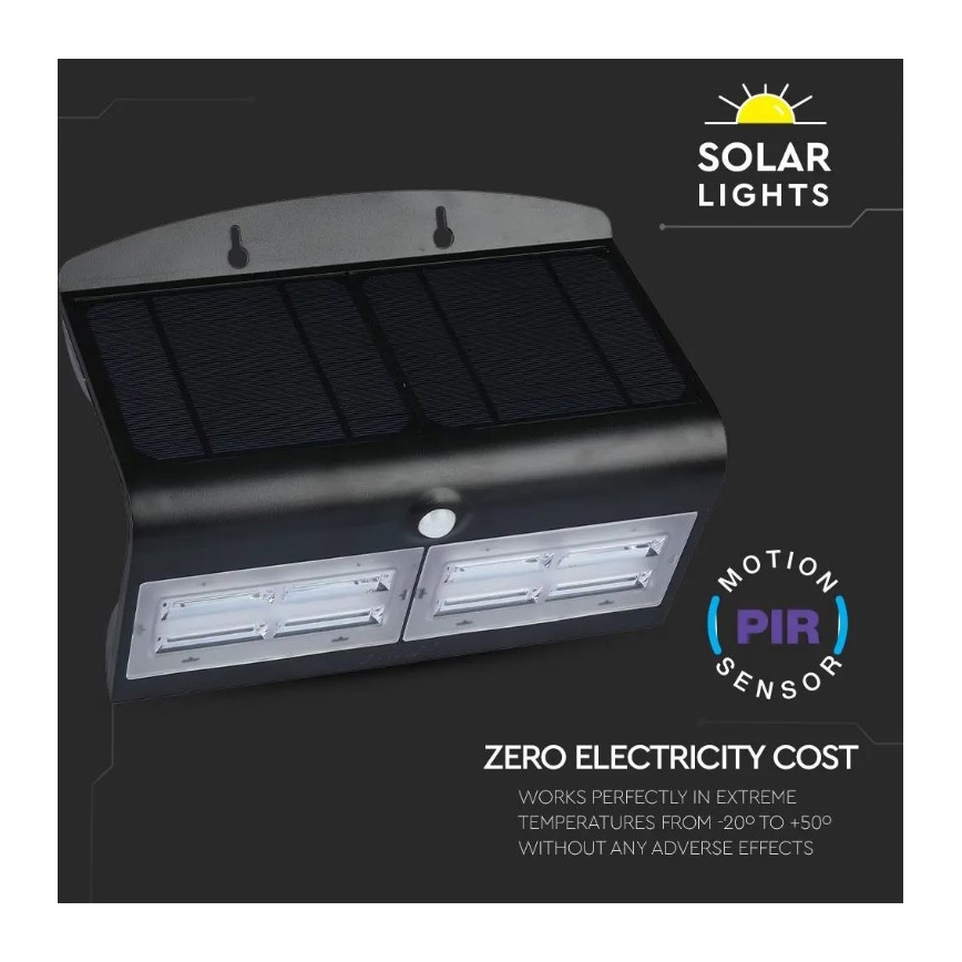 LED Päikesepaneeliga seinavalgusti koos anduriga LED/7W/3,7V 4000K IP65 must