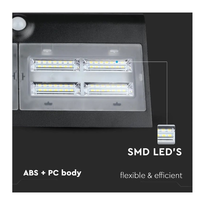 LED Päikesepaneeliga seinavalgusti koos anduriga LED/7W/3,7V 4000K IP65 must