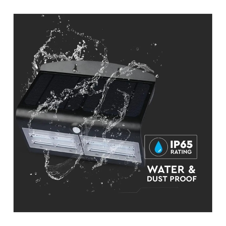 LED Päikesepaneeliga seinavalgusti koos anduriga LED/7W/3,7V 4000K IP65 must