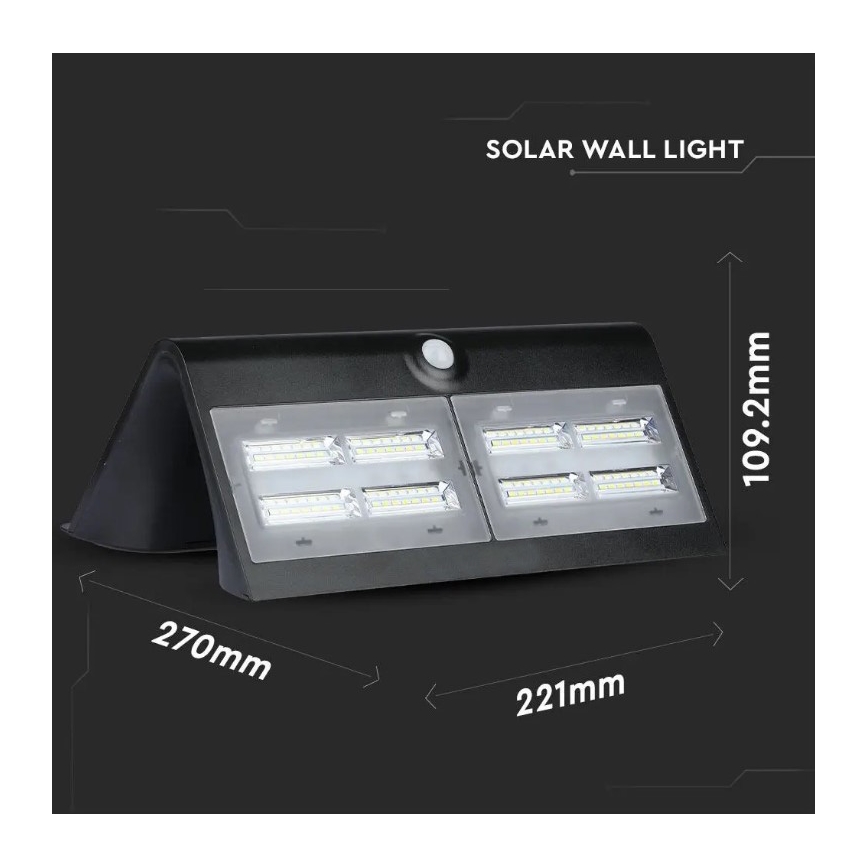 LED Päikesepaneeliga seinavalgusti koos anduriga LED/7W/3,7V 4000K IP65 must