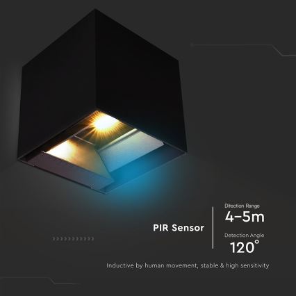 LED Päikesepaneeliga seinavalgusti koos anduriga LED/9W/3,7V 3000/4000/5000K 2600 mAh IP65 must