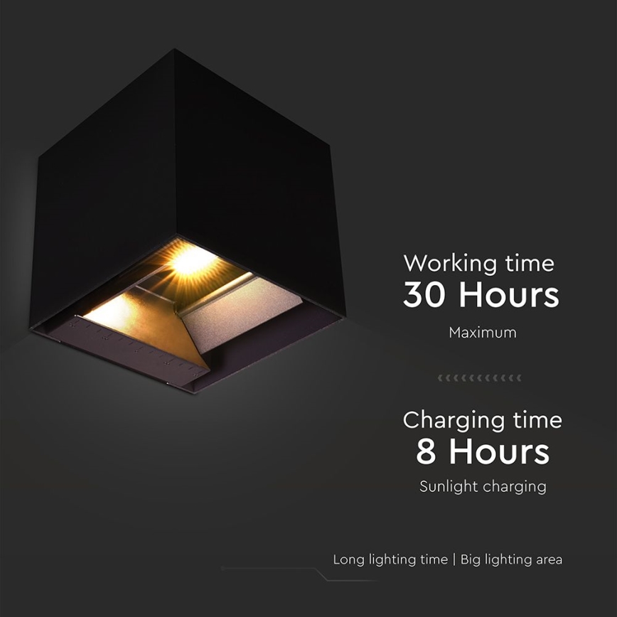 LED Päikesepaneeliga seinavalgusti koos anduriga LED/9W/3,7V 3000/4000/5000K 2600 mAh IP65 must