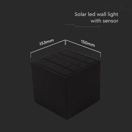 LED Päikesepaneeliga seinavalgusti koos anduriga LED/9W/3,7V 3000/4000/5000K 2600 mAh IP65 must