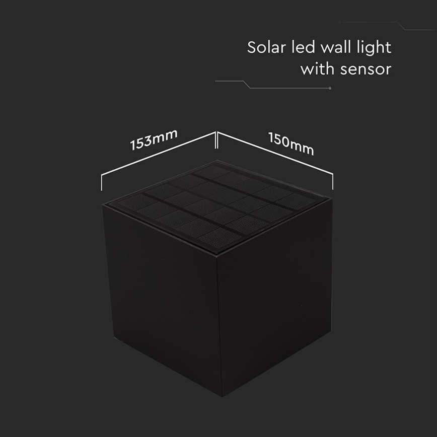 LED Päikesepaneeliga seinavalgusti koos anduriga LED/9W/3,7V 3000/4000/5000K 2600 mAh IP65 must