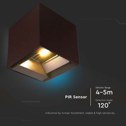 LED Päikesepaneeliga seinavalgusti koos anduriga LED/9W/3,7V 3000/4000/5000K 2600 mAh IP65 pruun