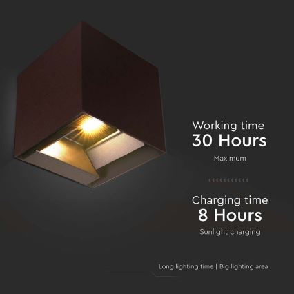 LED Päikesepaneeliga seinavalgusti koos anduriga LED/9W/3,7V 3000/4000/5000K 2600 mAh IP65 pruun